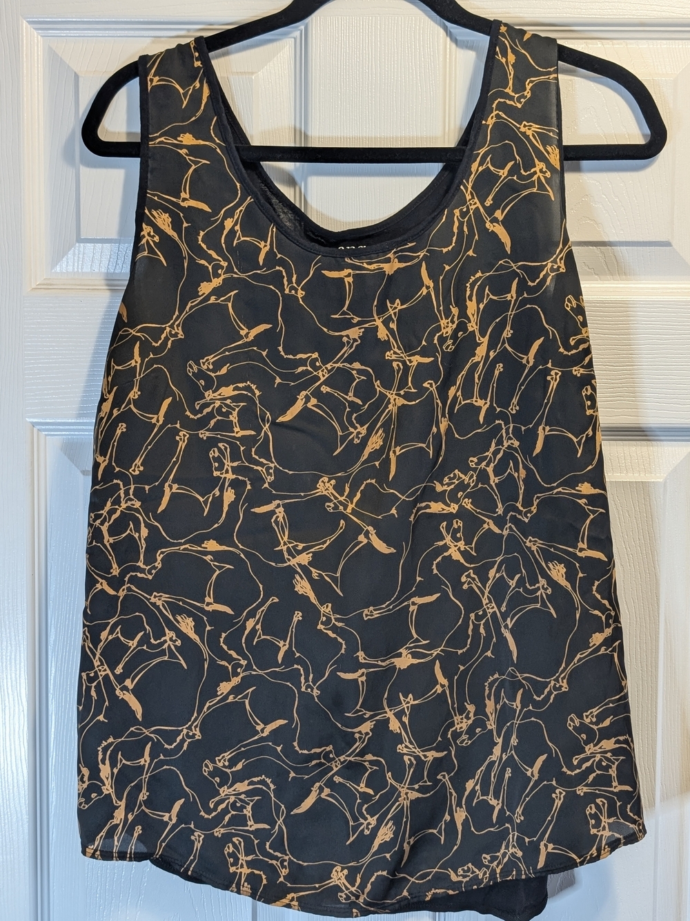 a.n.a Black Tank Top with Tan Abstract Line Print